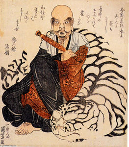 Utagawa Kuniyoshi - Hattara Sonja with his white tiger