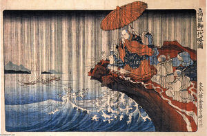 Utagawa Kuniyoshi - Priest Nichiren praying under the storm