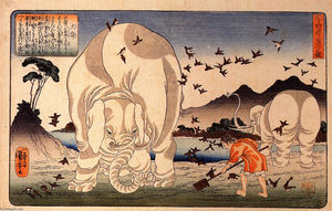 Utagawa Kuniyoshi - Thaishun with elephants