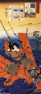 Utagawa Kuniyoshi - The death of Nitta Yoshioki at the Yaguchi ferry