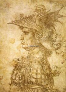 Leonardo Da Vinci - Profile of a warrior in helmet