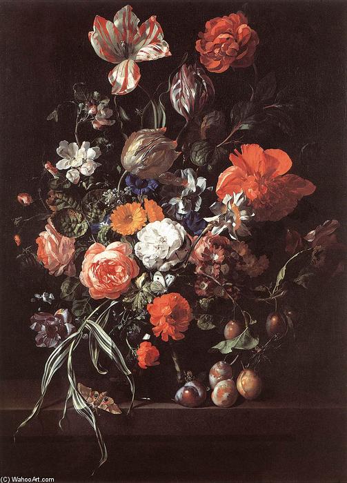Wikioo.org - The Encyclopedia of Fine Arts - Painting, Artwork by Rachel Ruysch - Still-Life with Bouquet of Flowers and Plums