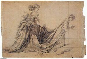 Jacques Louis David - The Empress Josephine Kneeling with Mme de la Rochefoucauld and Mme de la Valette