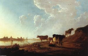 River Scene with Milking Woman