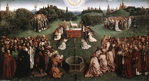 Jan Van Eyck - The Ghent Altarpiece: Adoration of the Lamb - (own a famous paintings reproduction)