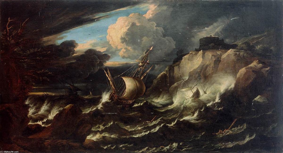 Wikioo.org - The Encyclopedia of Fine Arts - Painting, Artwork by Pieter The Younger Mulier - Storm at Sea