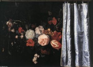 Flower Still-Life with Curtain