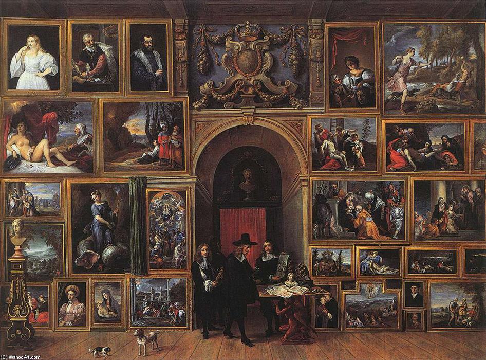 Wikioo.org - The Encyclopedia of Fine Arts - Painting, Artwork by David The Younger Teniers - Archduke Leopold Wilhelm of Austria in his Gallery