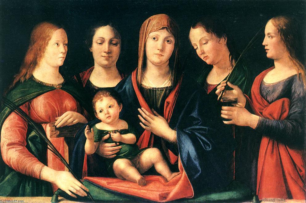 Wikioo.org - The Encyclopedia of Fine Arts - Painting, Artwork by Alvise Vivarini (Luigi Vivarini) - Mary and Child with Sts Mary Magdalene and Catherine