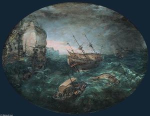 Shipwreck off a Rocky Coast