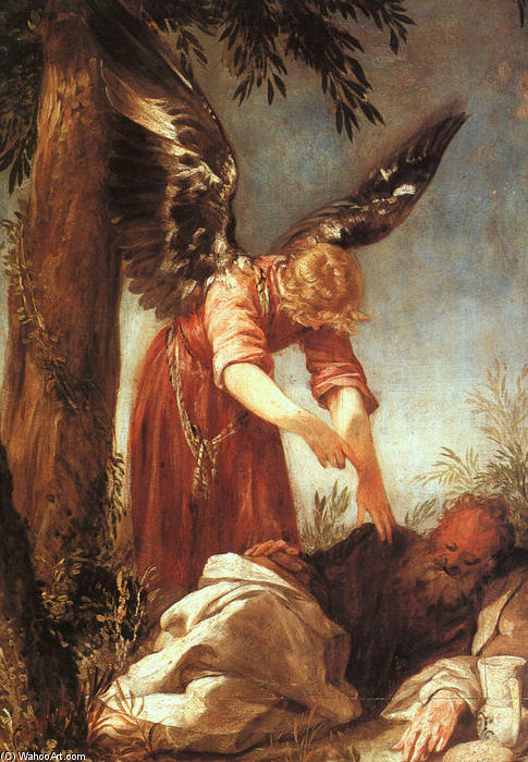 Wikioo.org - The Encyclopedia of Fine Arts - Painting, Artwork by Juan Antonio Frias Y Escalante - An Angel Awakens the Prophet Elijah