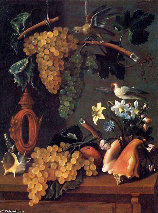 Wikioo.org - The Encyclopedia of Fine Arts - Painting, Artwork by Juan Bautista De Espinosa - Still-Life with Grapes, Flowers and Shells
