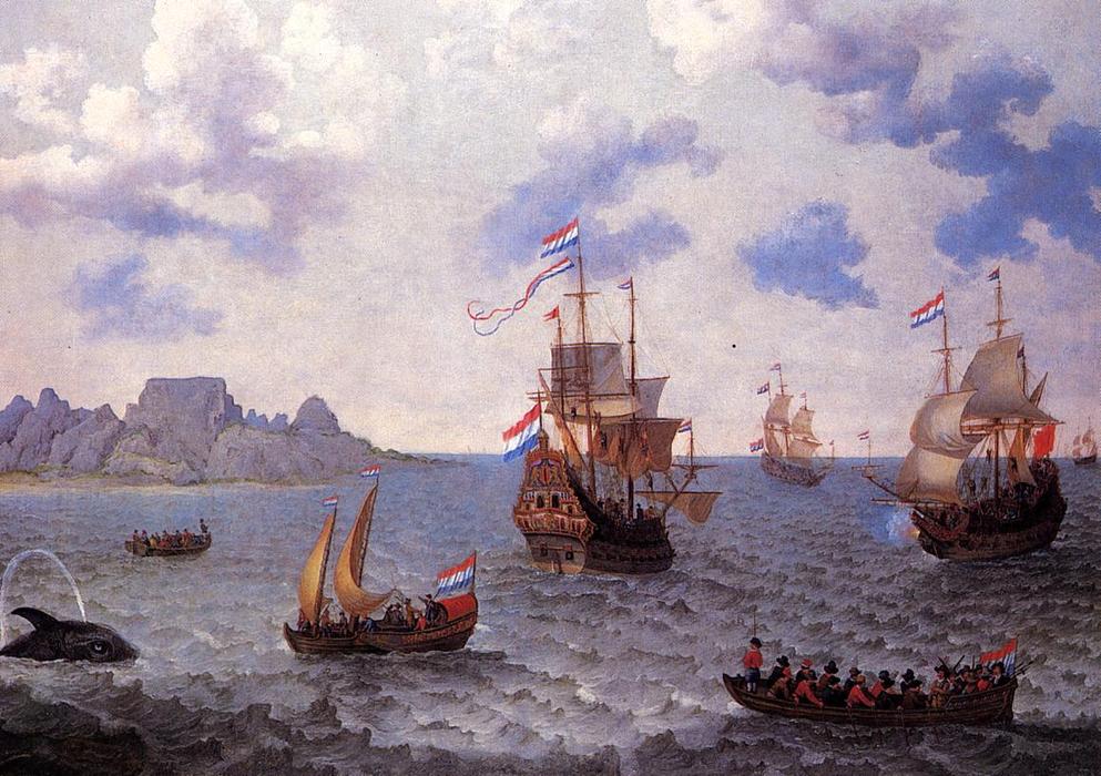 Wikioo.org - The Encyclopedia of Fine Arts - Painting, Artwork by Adam Willaerts - The Man=o'-War 'Amsterdam' and other Dutch Ships in Table Bay