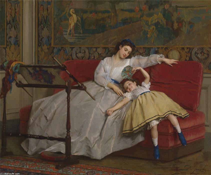 Wikioo.org - The Encyclopedia of Fine Arts - Painting, Artwork by Gustave Leonard De Jonghe - Mother With Her Young Daughter