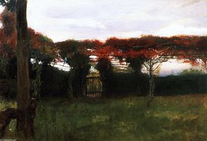 Red Arbor with Dog