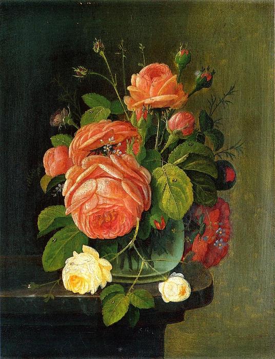 Wikioo.org - The Encyclopedia of Fine Arts - Painting, Artwork by Severin Roesen - Roses on a Tabletop