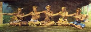 Siva Dance, Five Figures, Vaiala, Samoa, Taele Weeping in the Corner