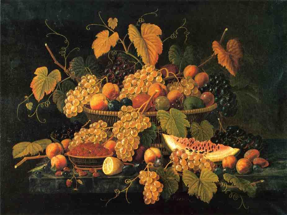 Wikioo.org - The Encyclopedia of Fine Arts - Painting, Artwork by Severin Roesen - Still Life with Basket of Fruit