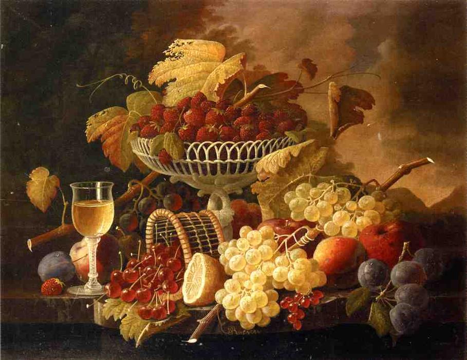 Wikioo.org - The Encyclopedia of Fine Arts - Painting, Artwork by Severin Roesen - Still Life with Fruit and Wine Glass