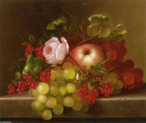Still Life with Peach, Grapes and Rosehips