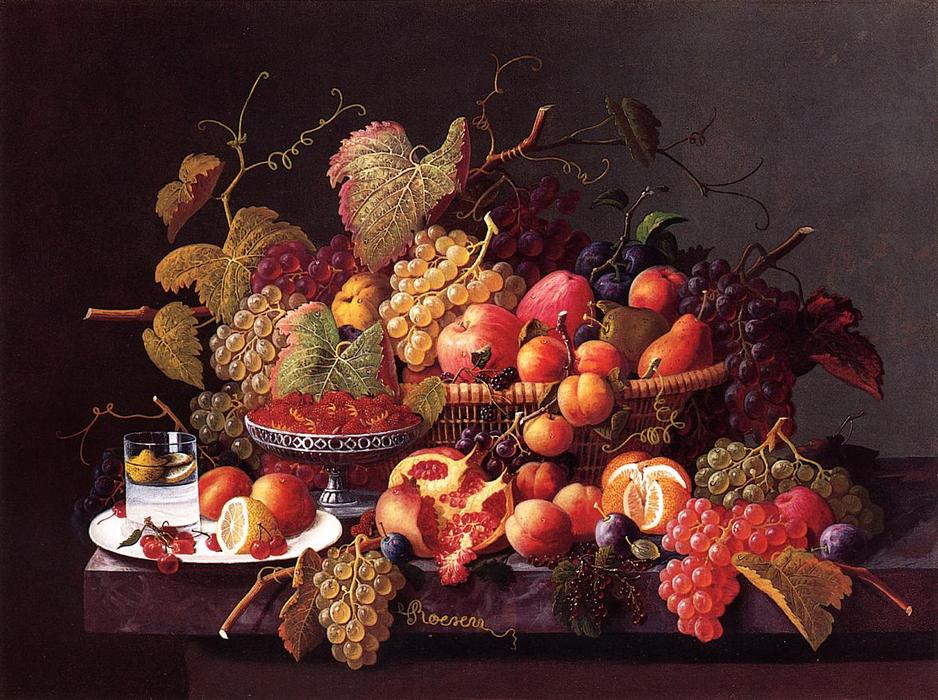 Wikioo.org - The Encyclopedia of Fine Arts - Painting, Artwork by Severin Roesen - Still Life with Pomegranates