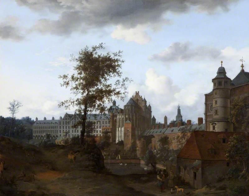 Wikioo.org - The Encyclopedia of Fine Arts - Painting, Artwork by Jan Van Der Heyden - A View of the Palace of the Dukes of Brabant, Brussels