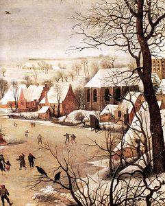 Winter Landscape with Skaters and a Bird Trap (detail)