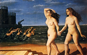 Paul Delvaux - Woman in front of the sea