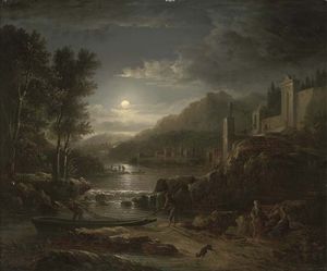 Fishermen Along A River By Moonlight