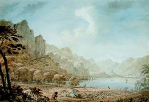 Hugh William Williams - View Of Derwent Water With A Traveller Resting In The Foreground