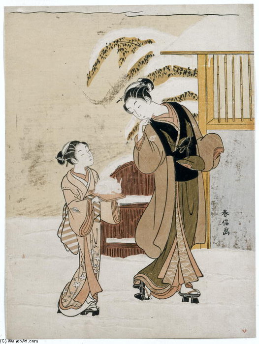 Wikioo.org - The Encyclopedia of Fine Arts - Painting, Artwork by Suzuki Harunobu - Young Woman Admiring A Snow Rabbit