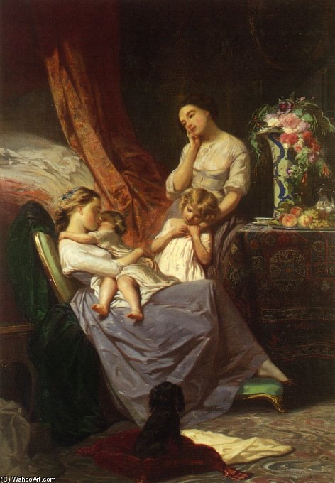 Wikioo.org - The Encyclopedia of Fine Arts - Painting, Artwork by Tony Johannot (Antoine Johannot) - Motherly Affection
