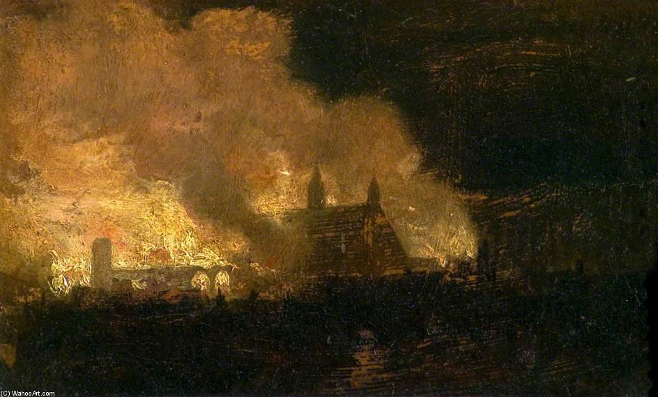 Wikioo.org - The Encyclopedia of Fine Arts - Painting, Artwork by Peter De Wint - The Burning Of The Houses Of Parliament