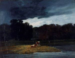 Augustus Wall Callcott - Landscape - A Wood And Cattle Under A Stormy Sky
