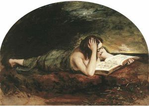 William Etty - Reclining Girl Reading A Book, The Sea Beyond
