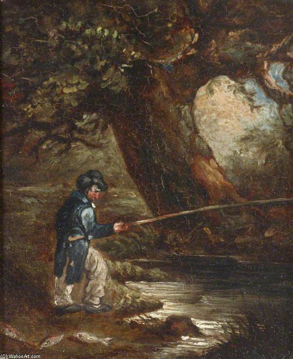 Wikioo.org - The Encyclopedia of Fine Arts - Painting, Artwork by John Berney Ladbrooke - A Fisherman By A Tree
