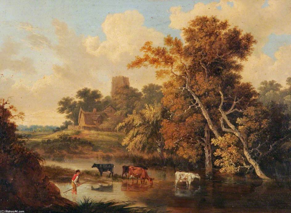 Wikioo.org - The Encyclopedia of Fine Arts - Painting, Artwork by John Berney Ladbrooke - Cows In A Woodland Pool