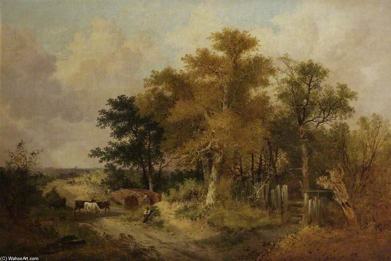 Wikioo.org - The Encyclopedia of Fine Arts - Painting, Artwork by John Berney Ladbrooke - Landscape With Figures And Cattle