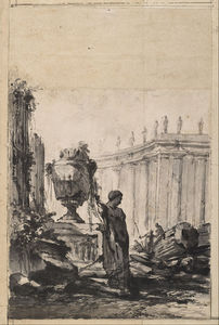 Architectural Fantasy With Vase, Herm, And Colonnade