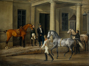 Two Noble Horses Are Demonstrated To The Lord Of The Castle