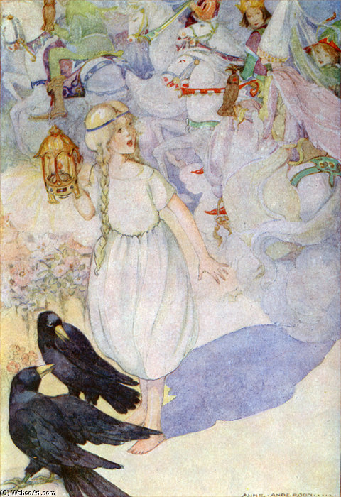 Wikioo.org - The Encyclopedia of Fine Arts - Painting, Artwork by Anne Anderson - Gerda And The Ravens