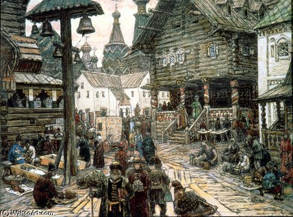 Wikioo.org - The Encyclopedia of Fine Arts - Painting, Artwork by Apollinari Mikhailovich Vasnetsov - At The Crossroads In Kitay Gorod