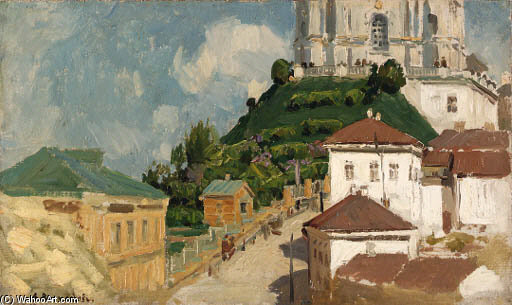 Wikioo.org - The Encyclopedia of Fine Arts - Painting, Artwork by Apollinari Mikhailovich Vasnetsov - View Of A Town At The Foot Of A Cathedral