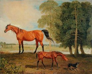 Broodmare With Foal And Terrier