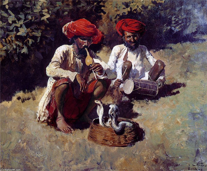 Wikioo.org - The Encyclopedia of Fine Arts - Painting, Artwork by Charles Wilda - Edwin Weeks The Snake Charmers, Bombay