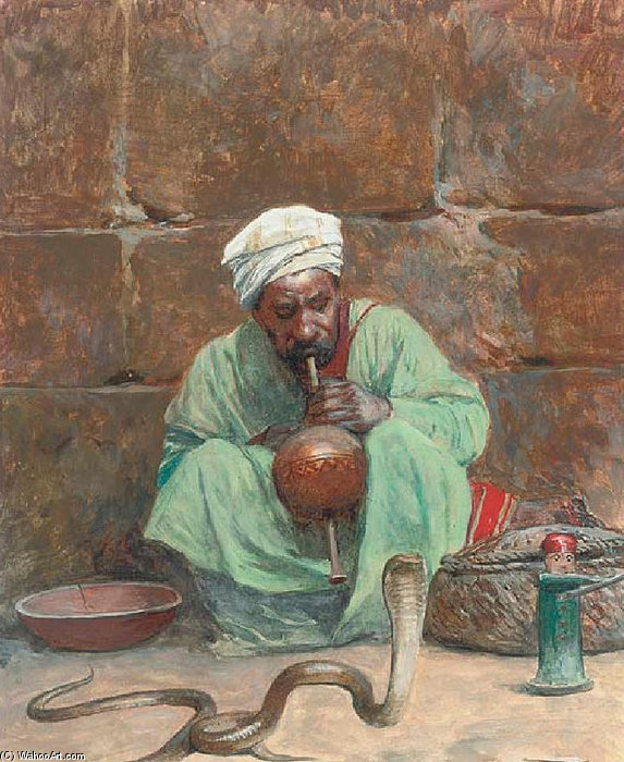 Wikioo.org - The Encyclopedia of Fine Arts - Painting, Artwork by Charles Wilda - The Snake Charmer -