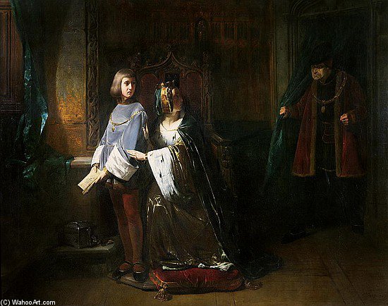 Wikioo.org - The Encyclopedia of Fine Arts - Painting, Artwork by Claude Jacquand - Louis Xi Of France Surprising The Queen Instructing The Dauphin Contrary To His Will