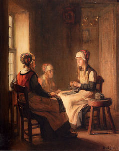 A Interior With Marken Girls Knitting