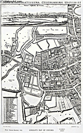 Wikioo.org - The Encyclopedia of Fine Arts - Painting, Artwork by David Loggan - ''s Map Of Oxford, Eastern Sheet, From ''oxonia Illustrated'', Published