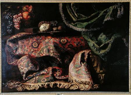 Wikioo.org - The Encyclopedia of Fine Arts - Painting, Artwork by Francesco Fieravino (Il Maltese) - Still Life With A Carpet